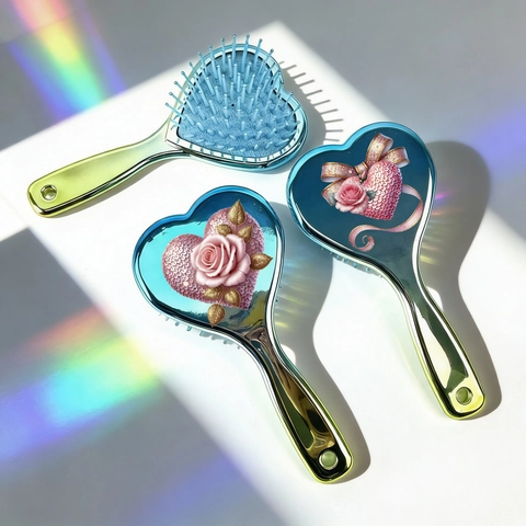 Pettine per Capelli Massaggiante Galvanizzato a Forma di Cuore per Donna Bambini Regalo di Nozze San Valentino Rose Cuore Glitter Spazzola per Capelli