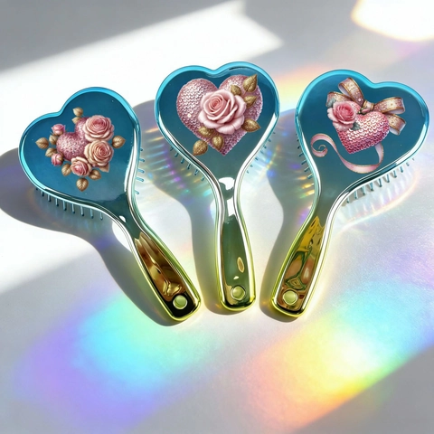 Pettine per Capelli Massaggiante Galvanizzato a Forma di Cuore per Donna Bambini Regalo di Nozze San Valentino Rose Cuore Glitter Spazzola per Capelli