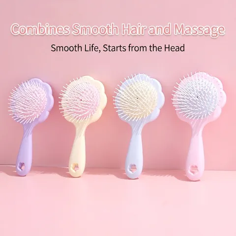 Flower Shaped Air Cushion Hair Brush Scalp Massage Detangling Comb For Wet Dry Hair Cute Macaron ABS Plastic Hairbrush