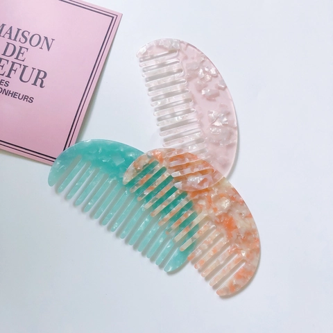 Mode Acetaat Breed Getande Haarkam Draagbare Antistatische Ontwarrende Borstel Marmeren Schildpad Haarstyling Tool Voor Dames Meisjes