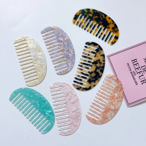 Mode Acetaat Breed Getande Haarkam Draagbare Antistatische Ontwarrende Borstel Marmeren Schildpad Haarstyling Tool Voor Dames Meisjes