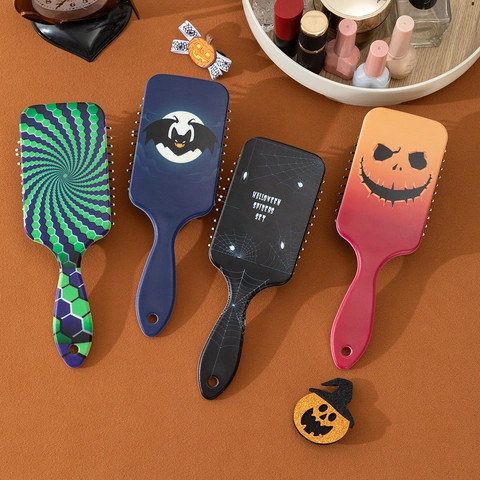 Halloween Series Air Cushion Massage Comb Plastic Scalp Detangling Brush With Pumpkin Bat Spider Patterns For Women Party Hair Care