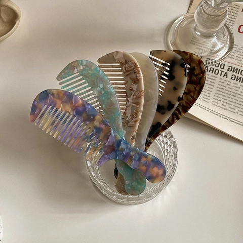 Pettine per Capelli in Acetato Vintage per Donna Motivo Marmorizzato Spazzola Districante Portatile Elegante Stile Francese