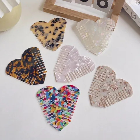 Heart Shaped Hair Comb Anti Static Marble Pattern Fashion Styling Hair Brush Portable Detangling Comb For Women Beauty