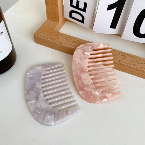 Vintage Acetaat Haarkam Voor Dames Grofgetande Draagbare Haarkam Marmer Schildpaddenpatroon Ontwarren Styling Tool