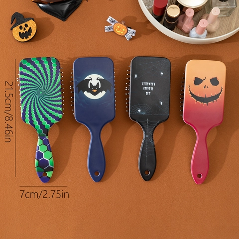 Halloween Series Air Cushion Massage Comb Plastic Scalp Detangling Brush With Pumpkin Bat Spider Patterns For Women Party Hair Care