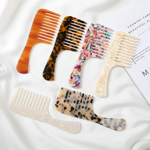 Acetat Haarkamm Grobzinkig Antistatisch Marmor Schildpatt Textur Entwirrungskamm Für Lockiges Nasses Haar Damen Styling Tool