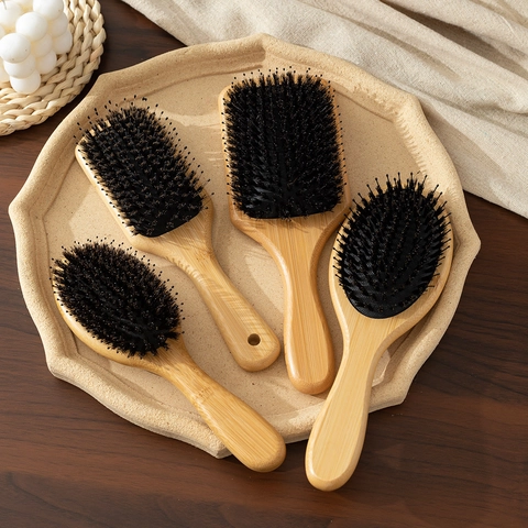 Spazzola Per Capelli In Bambù Naturale Con Setole Di Cinghiale E Cuscino d'Aria Massaggio Al Cuoio Capelluto Per Uomo E Donna