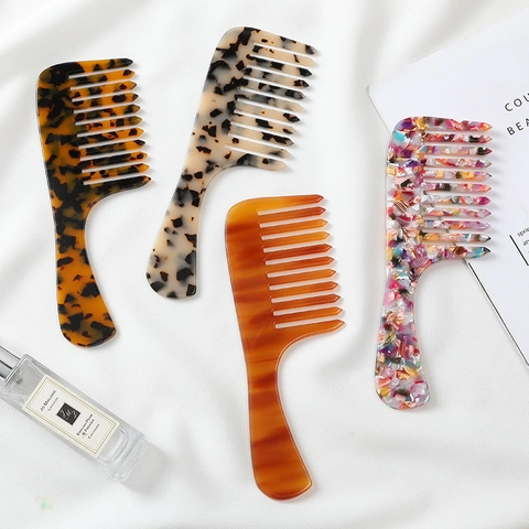 Acetat Haarkamm Grobzinkig Antistatisch Marmor Schildpatt Textur Entwirrungskamm Für Lockiges Nasses Haar Damen Styling Tool