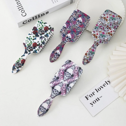 Halloween Day Of The Dead Skull Sugar Candy Head Massage Air Cushion Comb Anti-Static Paddle Hair Brush For Women Girls