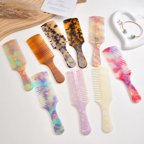 Acetate Hair Comb For Women Portable Anti-static Marble Tortoise Pattern Dual Side Fine Wide Tooth Detangling Styling Comb