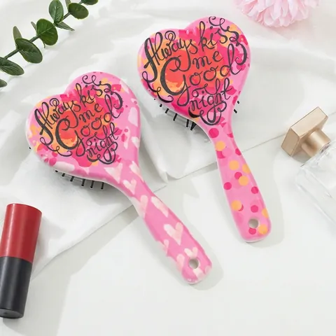 Spazzola Pneumatica a Forma di Cuore Pettine per Massaggio del Cuoio Capelluto Portatile Donna Ragazza Sirena Pois Spazzola Rosa Regalo di San Valentino
