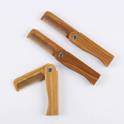 Pettine Pieghevole in Sandalo Naturale Spazzola per Capelli in Legno Portatile Antistatica per Uomo Baffi Barba Viaggio