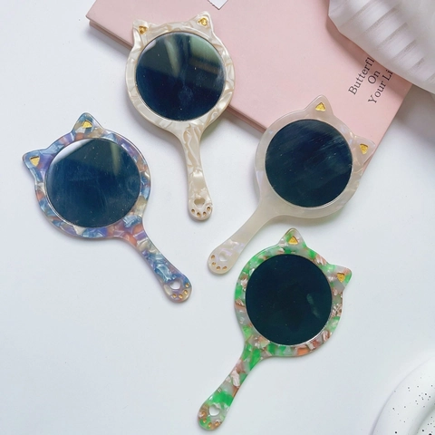 Süßer Katzenform Acetat Handspiegel Tragbarer Mini Make-up Spiegel Für Damen Mädchen Girly Leopard Schildpatt Muster Kosmetikspiegel