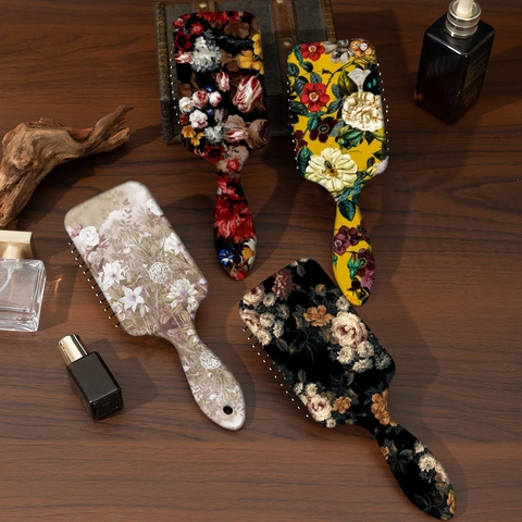 Cepillo para Cabello Vintage con Estampado Floral Cojín de Aire Desenredante Masaje Peine de Paleta Portátil para Mujer Uso Diario