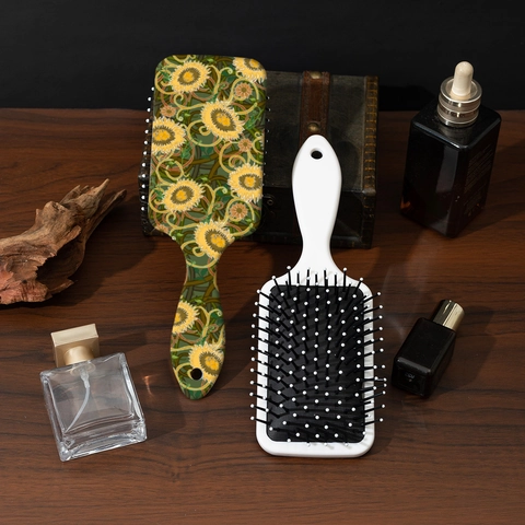 Vintage Sunflower Pattern Air Cushion Paddle Brush For Women ABS Scalp Massage Hair Comb With Hanging Hole Detangling Brush