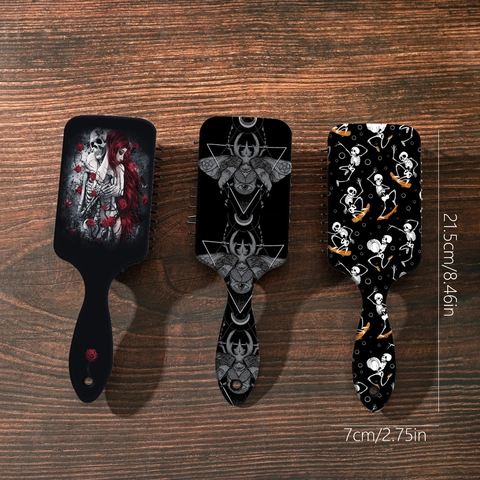 Gothic Skull Rose Air Cushion Hair Brush Scalp Massage Detangling Comb Halloween Dark Horror Grim Reaper Hairbrush For Women Daily Hair Care