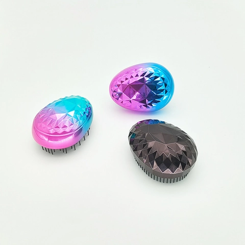 Spazzola per Capelli Districante Portatile a Forma di Uovo Pettine per Massaggio al Cuoio Capelluto Galvanico Metallico per Donna