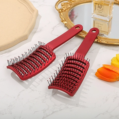 Professionelle Gebogene Hohle Massage Haarbürste Matt Rot Entwirrende Skelettbürste Mit Ergonomischem Griff Damen Herren