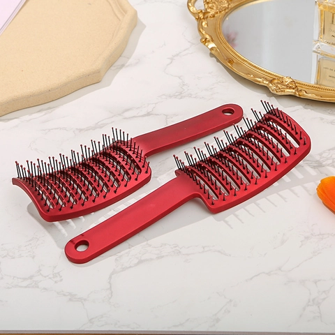 Professionelle Gebogene Hohle Massage Haarbürste Matt Rot Entwirrende Skelettbürste Mit Ergonomischem Griff Damen Herren