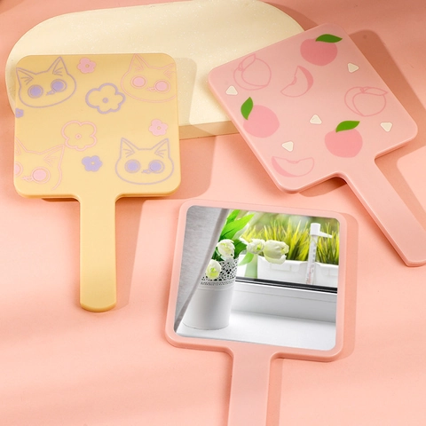 Simpatico Specchio a Mano Gatto Pesca Quadrato Portatile in Plastica ABS Specchio per Trucco Donna Ragazze Specchio Cosmetico