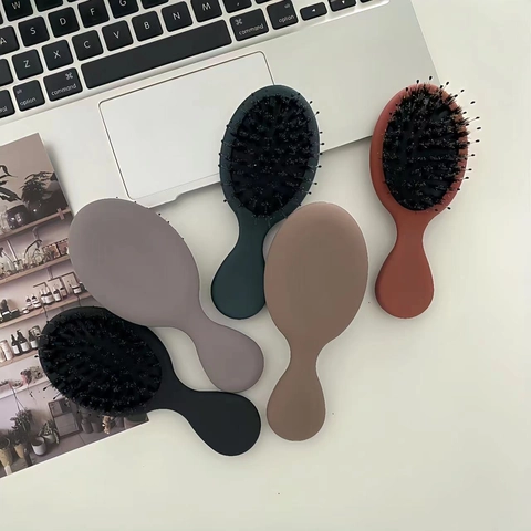 Mini Spazzola per Capelli Portatile con Setole di Cinghiale e Cuscino d'Aria Spazzola Massaggiante per Donne Bambini Colori Morandi