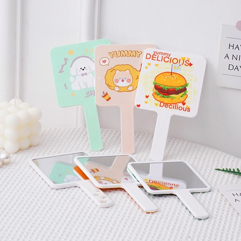 Cute Cartoon Handheld Makeup Mirror Portable Square Vanity Mirror ABS Frame For Women Girls Travel Dormitory Accessory