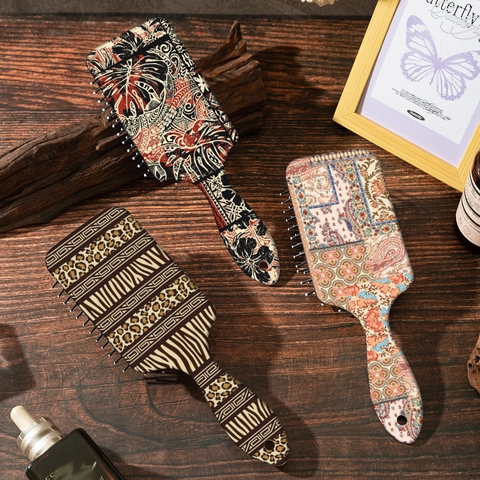 Bohemian Leopard Pattern Air Cushion Hairbrush ABS Anti-Static Scalp Massage Comb For Women Home Travel Hair Care Styling Tool