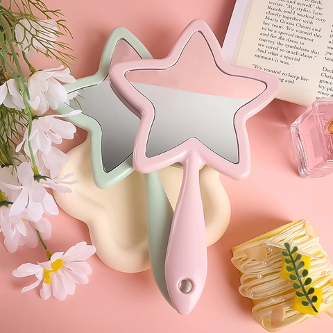 Portable Five-Pointed Star Handheld Makeup Mirror Creative Small Decorative Hand Mirror With Handle For Women Travel Vanity Mirror
