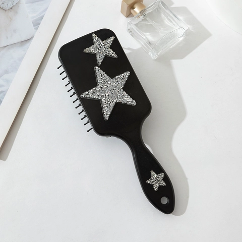 Rhinestone Star Air Cushion Hair Brush For Women Anti-Static Scalp Massage Paddle Comb Sparkly Silver Star Pattern ABS Hairdressing Tools