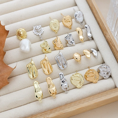 Baroque Copper Gold Plated Lion Head Irregular Molten DIY Earring Finding Minimalist Jewelry Handmade Accessories For Women