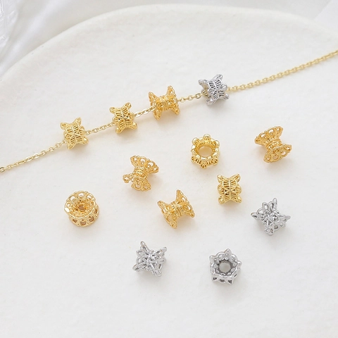 Hohle Doppelschichtige Blumenperlenkappen Kupfer Vergoldet Abstandsperlen Für DIY Schmuckherstellung Armband Halskette Zubehör