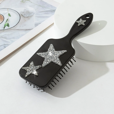 Rhinestone Star Air Cushion Hair Brush For Women Anti-Static Scalp Massage Paddle Comb Sparkly Silver Star Pattern ABS Hairdressing Tools