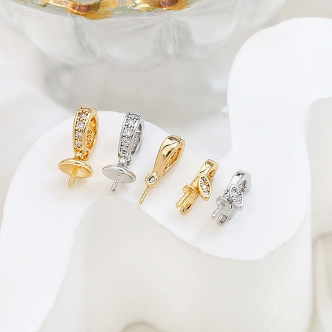 Copper S925 Sterling Silver Plated Rhinestone Bail Clasp Findings For Pearl DIY Necklace Bracelet Jewelry Making Components