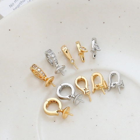 Copper S925 Sterling Silver Plated Rhinestone Bail Clasp Findings For Pearl DIY Necklace Bracelet Jewelry Making Components