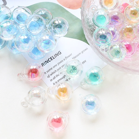 Iridescent Glass Ball Pendant Charms Aurora Sphere Drop With Loop For DIY Jewelry Making Necklace Bracelet Earrings Accessories
