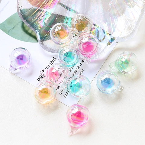 Iridescent Glass Ball Pendant Charms Aurora Sphere Drop With Loop For DIY Jewelry Making Necklace Bracelet Earrings Accessories