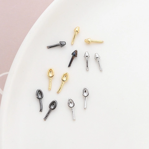 Copper DIY Jewelry Findings Gold Retention Screw Thread Earring Post Connector For Half Hole Pearl Beads Jewelry Accessories