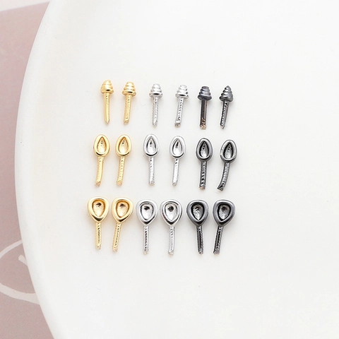 Copper DIY Jewelry Findings Gold Retention Screw Thread Earring Post Connector For Half Hole Pearl Beads Jewelry Accessories
