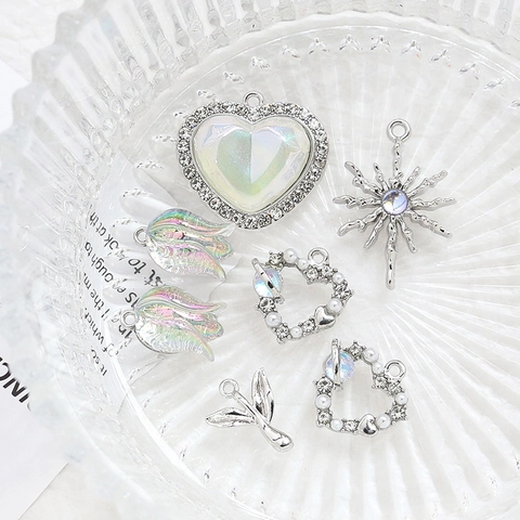 Alloy Tulip Heart Leaf Star Charms For DIY Jewelry Making Gold Silver Rhinestone Iridescent Pendants For Earrings Necklace Bracelet DIY Craft Supplies Women