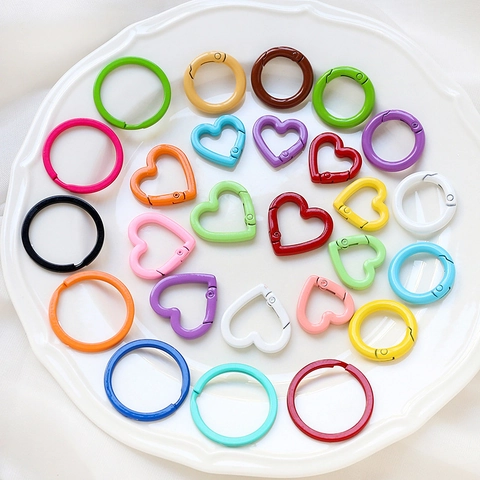 Macaron Color Metal Spring Gate Rings Heart Round Snap Hooks For DIY Keychain Jewelry Making Handmade Findings Accessories