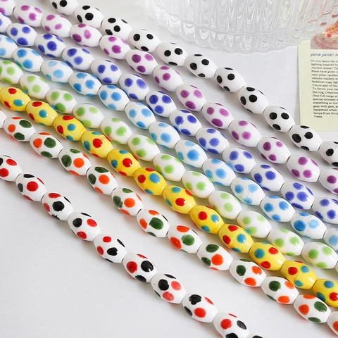 DIY Polka Dot Oval Ceramic Loose Beads Hand Painted Colorful Porcelain Spacers For Jewelry Making Necklace Bracelet Accessory