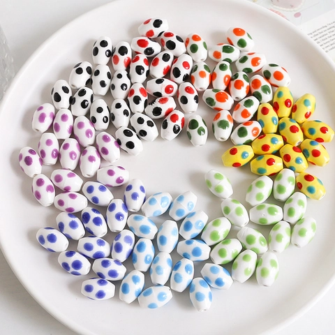 DIY Polka Dot Oval Ceramic Loose Beads Hand Painted Colorful Porcelain Spacers For Jewelry Making Necklace Bracelet Accessory