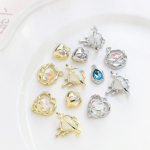 Legierung Zirkonia Synthetischer Opal Herz Planet Anhänger Gold Silber Plattiert Charms Für DIY Halskette Armband Schmuck