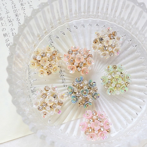 DIY Handmade Flower Cluster Patches For Jewelry Making Resin Flower With Artificial Pearl And Rhinestone For Hair Accessories
