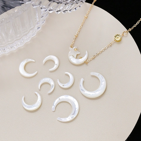 Natural Mother Of Pearl Shell Crescent Moon Charms For DIY Necklace Bracelet Making Iridescent White Shell Pendants Handmade Jewelry Components