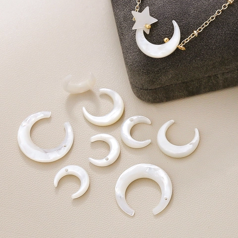 Natural Mother Of Pearl Shell Crescent Moon Charms For DIY Necklace Bracelet Making Iridescent White Shell Pendants Handmade Jewelry Components