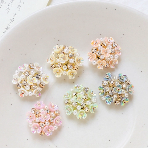 DIY Handmade Flower Cluster Patches For Jewelry Making Resin Flower With Artificial Pearl And Rhinestone For Hair Accessories
