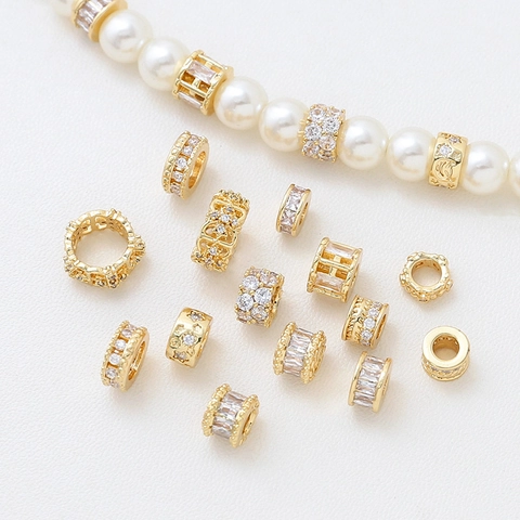 18K Gold Plated Alloy Rhinestone Spacer Beads For DIY Jewelry Making Round Hollow Out Beads For Bracelets Necklaces Earring Accessories