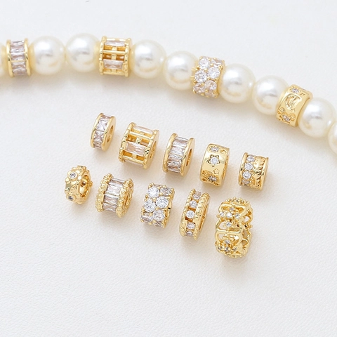 18K Gold Plated Alloy Rhinestone Spacer Beads For DIY Jewelry Making Round Hollow Out Beads For Bracelets Necklaces Earring Accessories